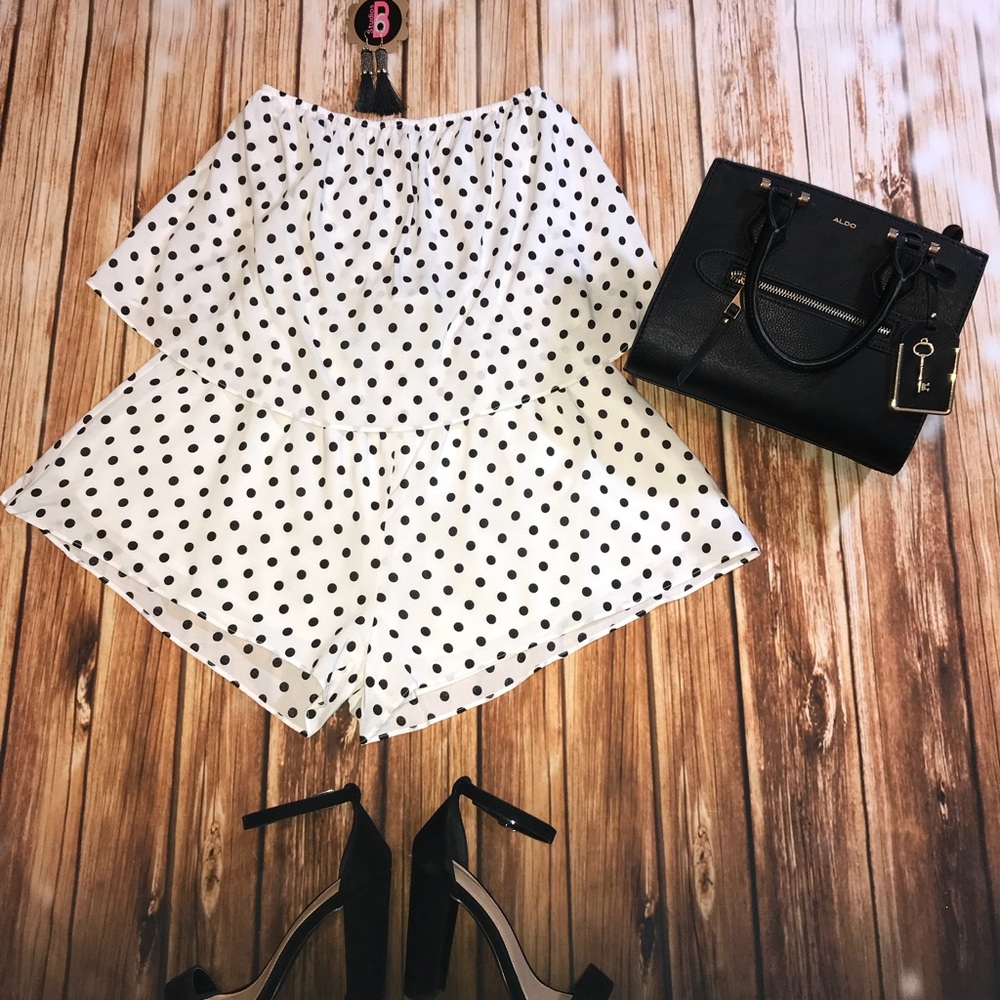 Beautiful White w Black Dots Romper